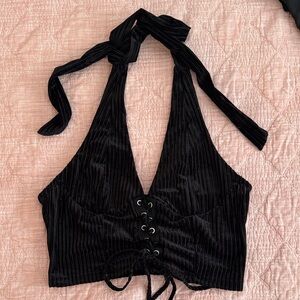 SHEIN Black Halter Crop Top